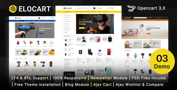 Elocart - Electronics & Tools & Furniture Store OpenCart 3 Responsive Theme - ShareWordpress.Net