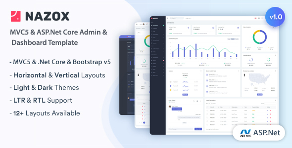 Nazox - ASP.Net Core & MVC5 Admin & Dashboard Template