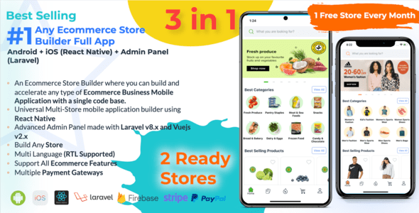 Any Ecommerce Store Builder Full App - React Native (AndroidiOS) + Admin Panel Any Ecommerce Store Builder Full App - React Native (AndroidiOS) + Admin Panel