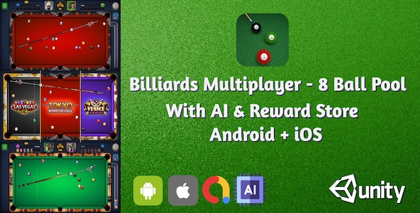 Billiards Multiplayer - 8 Ball Pool With AI & Reward Store | AdMob Ads | Unity | Android + iOS Billiards Multiplayer - 8 Ball Pool With AI & Reward Store | AdMob Ads | Unity | Android + iOS
