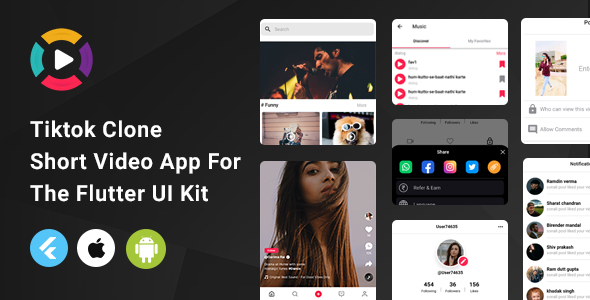Tiktok Clone | Short Video App For The Flutter UI Kit | Android | iOS ...