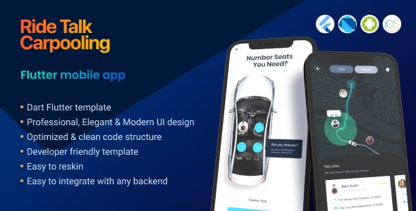 Carpooling Android + iOS cross-platform frontend App template | Flutter 2 | Ride Talk Carpooling Android + iOS cross-platform frontend App template | Flutter 2 | Ride Talk