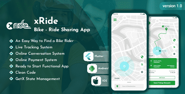 xRide - Modern Bike Ride Sharing Flutter App UI Kit xRide - Modern Bike Ride Sharing Flutter App UI Kit