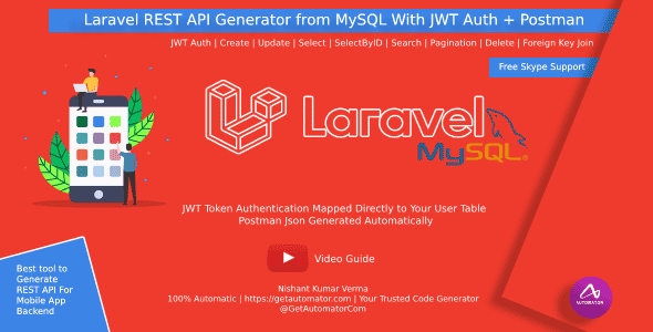 Laravel REST API Generator From MySQL With JWT Auth + Postman Laravel REST API Generator From MySQL With JWT Auth + Postman