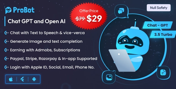 ProBot - ChatGPT | Admob | Subscription InApp | Open AI Chat, Writing Assistant & Image Generator ProBot - ChatGPT | Admob | Subscription InApp | Open AI Chat, Writing Assistant & Image Generator