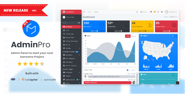 AdminPro - Login + Multi User Management + Codeigniter + Roles & Permission + Bootstrap 4 + AdminLTE AdminPro - Login + Multi User Management + Codeigniter + Roles & Permission + Bootstrap 4 + AdminLTE
