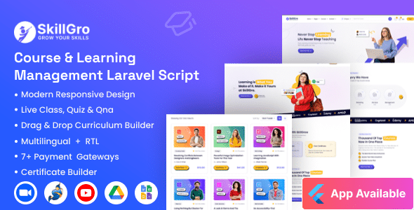 SkillGro LMS - Course & Learning Management System Laravel Script SkillGro LMS - Course & Learning Management System Laravel Script