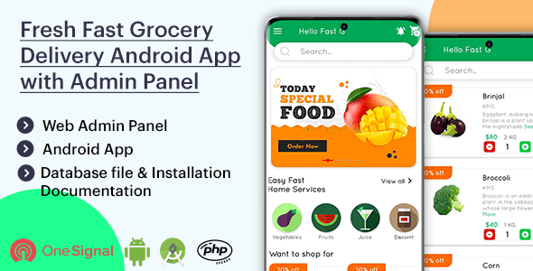 Fresh Fast Grocery Delivery Native Android App with Interactive Admin Panel