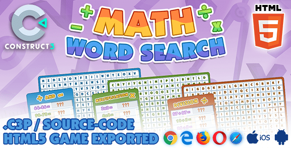 Math Word Search HTML5 Game - Construct 3 Source-code