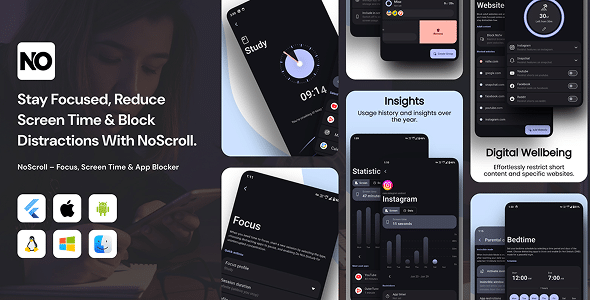 NoScroll – Focus, Screen Time & App Blocker Flutter App