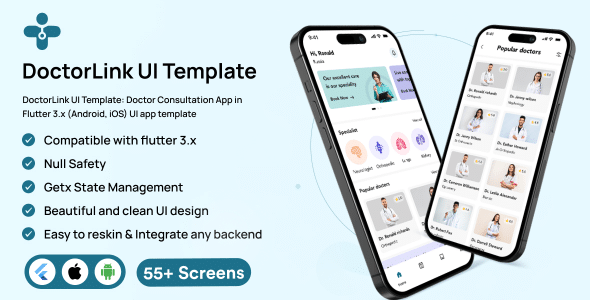 DoctorLink UI Template: Doctor Consultation App in Flutter 3.x (Android, iOS) UI app template