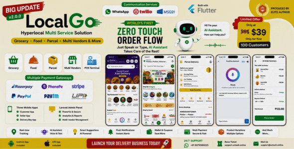 LocalGo - AI Multivendor eCommerce, Grocery, Food, Parcel Flutter Delivery App - Admin & Website
