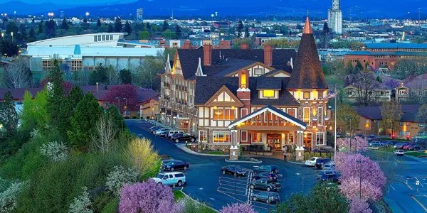 Spokane Web Design and Marketing highlighting architectural landmarks like the Holiday Inn Express.