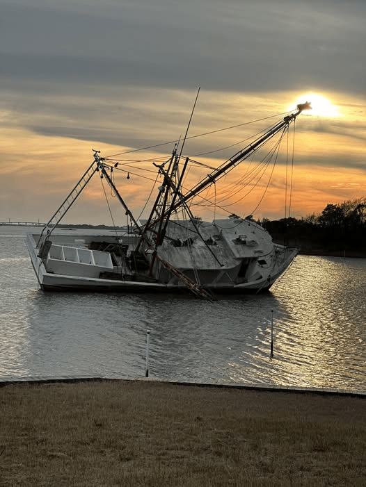 Abandoned shrimp vessel in Stump Sound | Photo credit: L. Caldwell