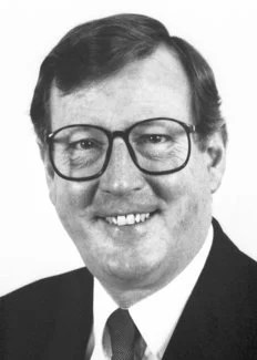 A black and white photo of Northern Ireland politician David Trimble, in the 1970s.