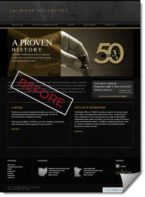 Valmark website before