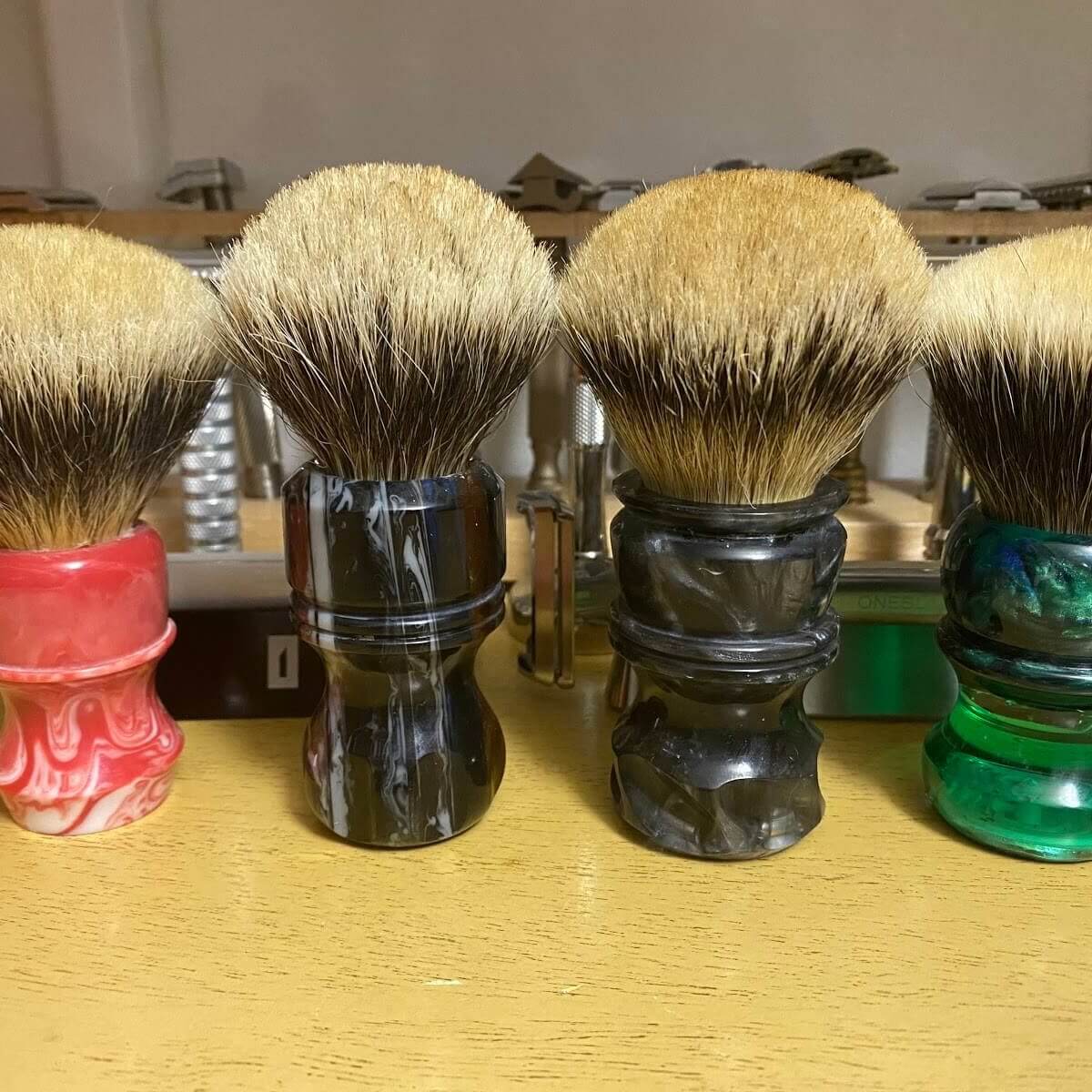 Sold I Just Made Wolf Whiskers Custom Shaving Brushes Wolf Whiskers brush fitted with a 26mm Wolf Whiskers TGN badger knot. Sold I Just Made Wolf Whiskers Custom Shaving Brushes Handmade shaving brush handles.