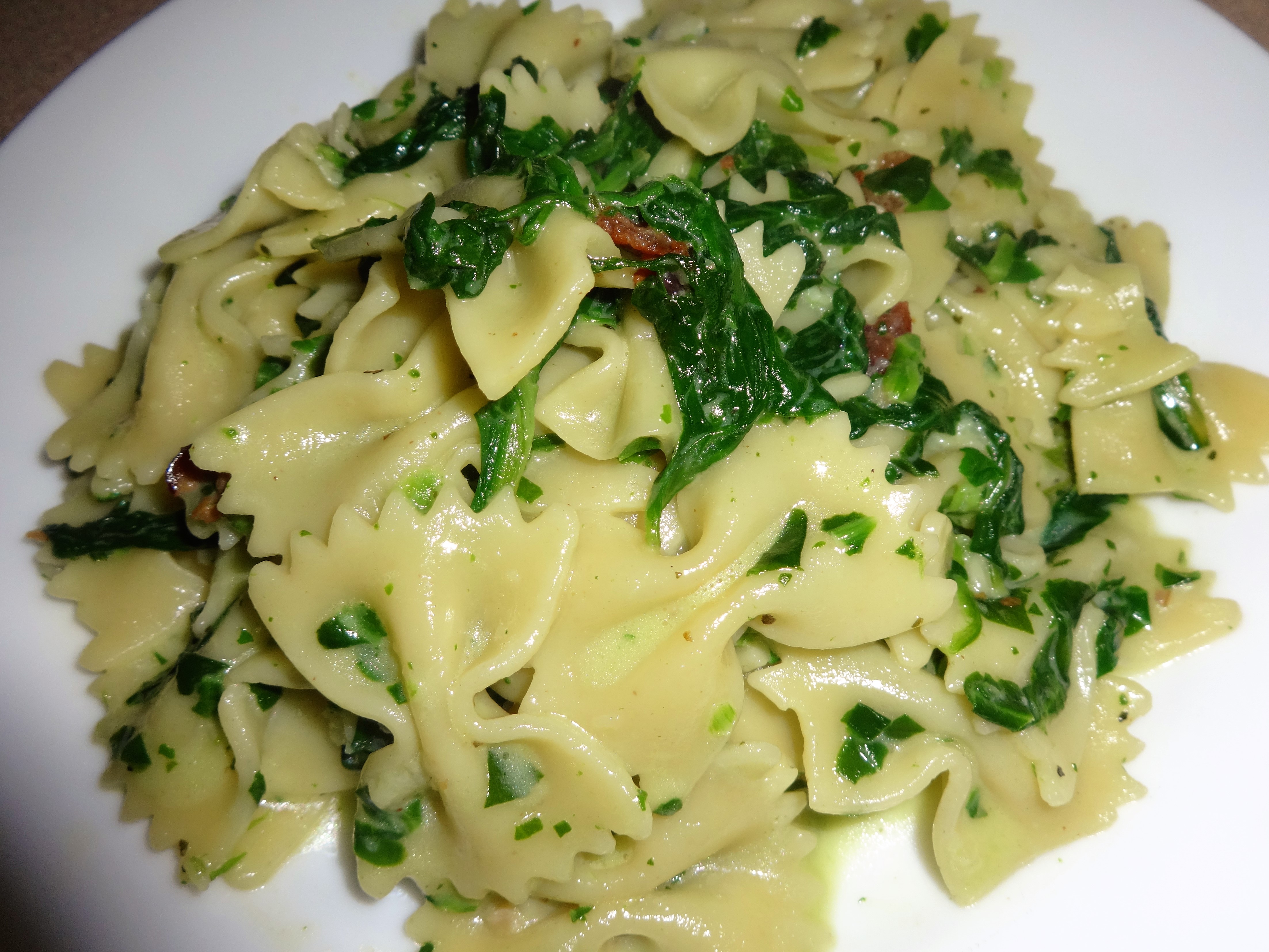 Bowtie Pasta in a Spinach cream sauce