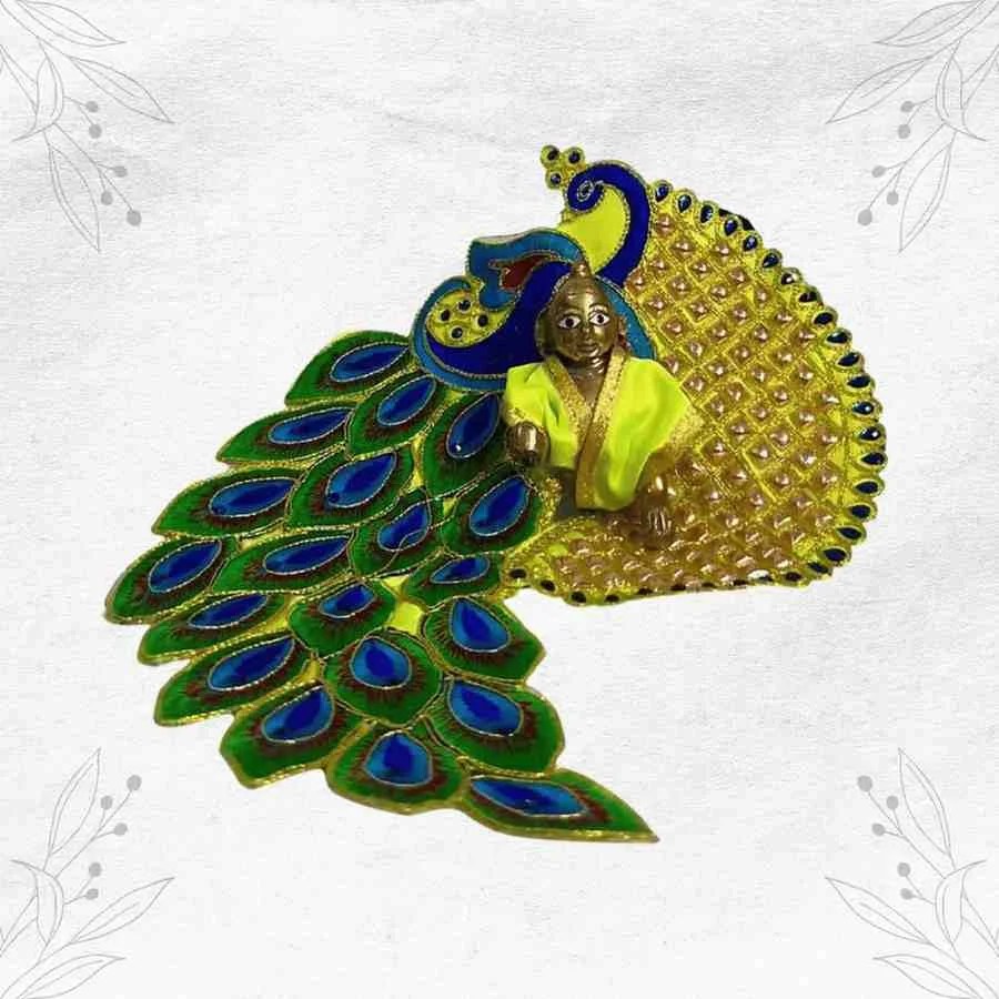 Peacock Feather Decorative Dress for Laddu Gopal (Light Green) SC-D-S4P1132  Size-4