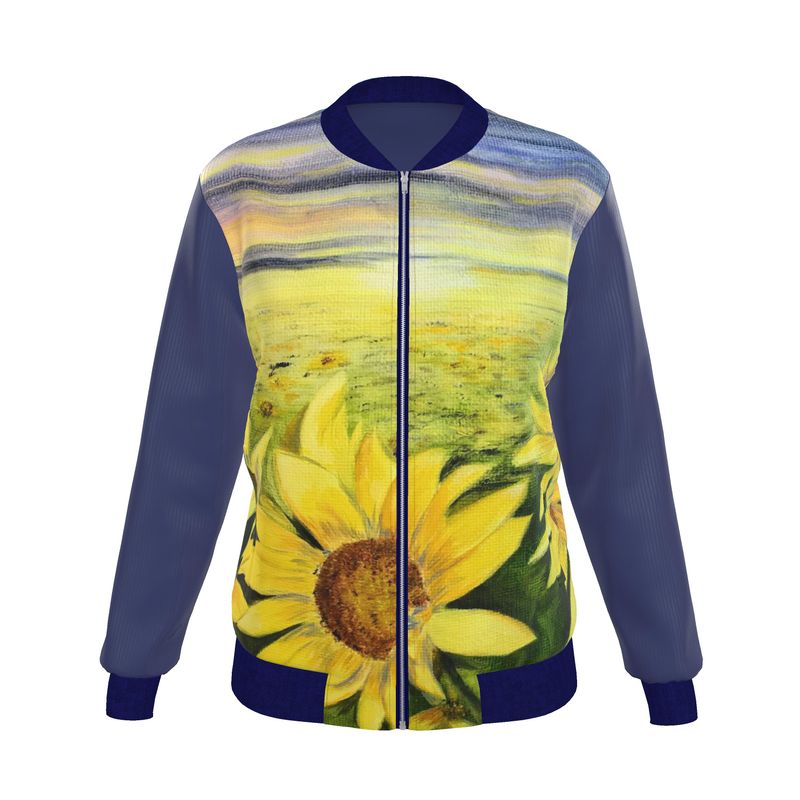 Sunflowers at Sunset Women’s Reversible Silk Bomber Jacket