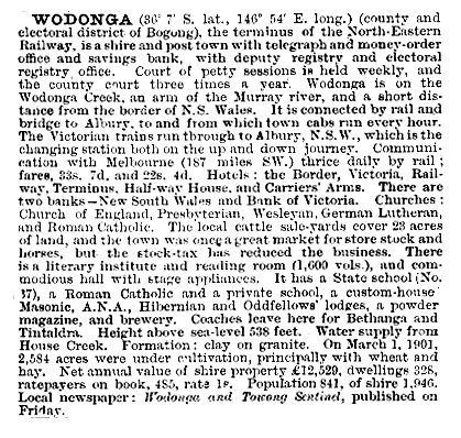 In 1903 The Australian Handbook described Wodonga