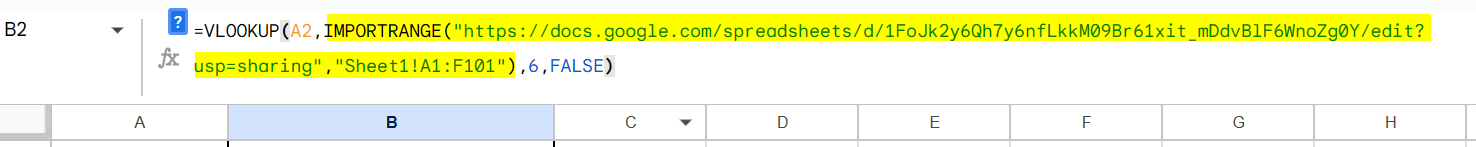 How to vlookup from another workbook in google sheets