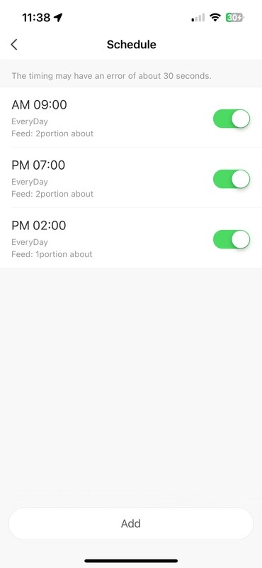 Pet monitoring systems feeding schedule view
