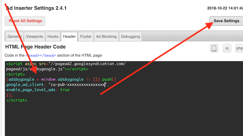 Ad Inserter Header Code