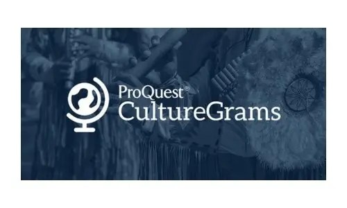 Blue Background with white text that says ProQuest CultureGrams