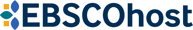 Graphic with white background with blue letter spelling EBSCOhost