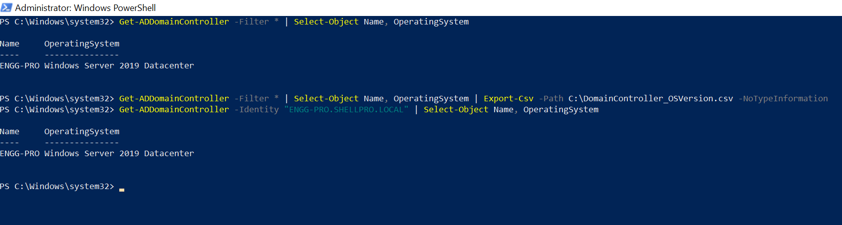 Find operating system version of domain controllers