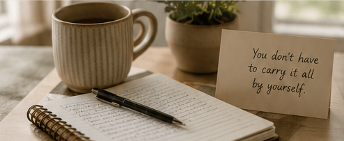 Journal, coffee, and quiet support space