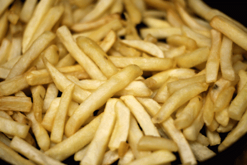 Cooked fries waiting to be topped