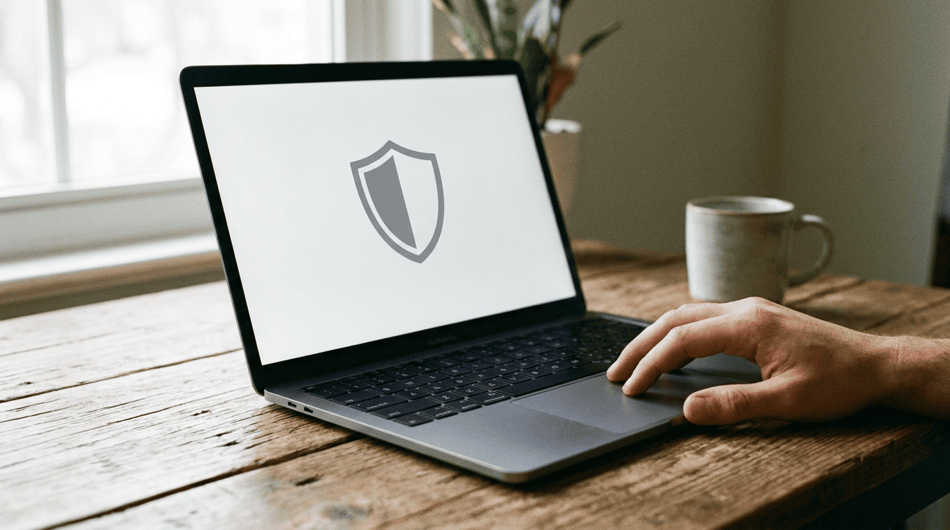 ad blocker - laptop screen showing a shield icon