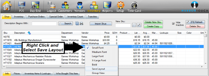 Inventory management in harbortouch retail