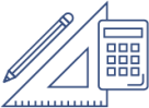 simple line icon of a square, pencil and calculator