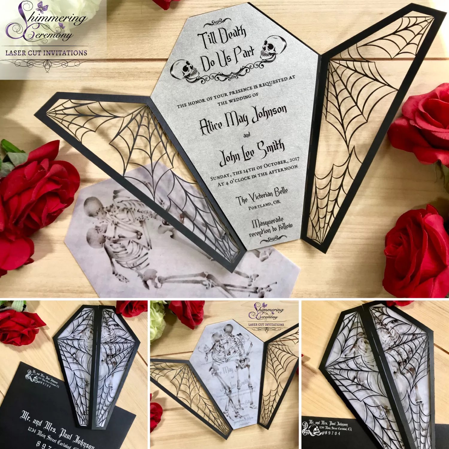 Coffin Spider Web Gatefold Laser Cut Invitation Shimmering Ceremony