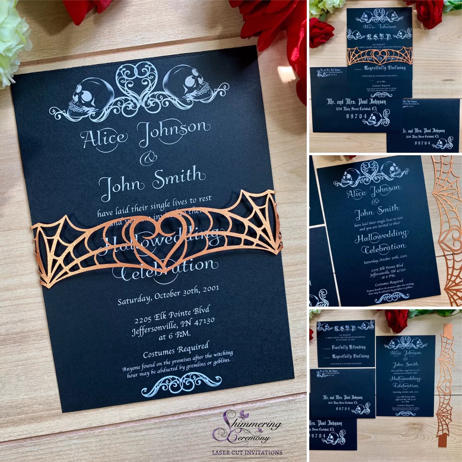 Gothic Spider Web Band Wedding Invitation Shimmering Ceremony