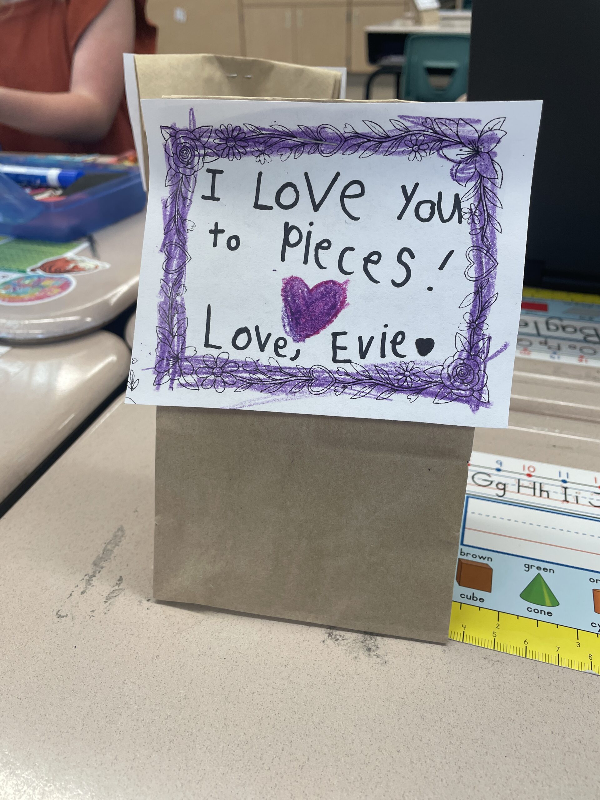 a kid-drawn puzzle mother's day gift in a first grade classroom