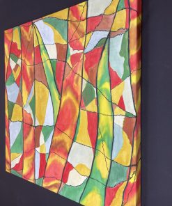 Silk painting, original multicolored abstract art, hand-painted silk square wall art