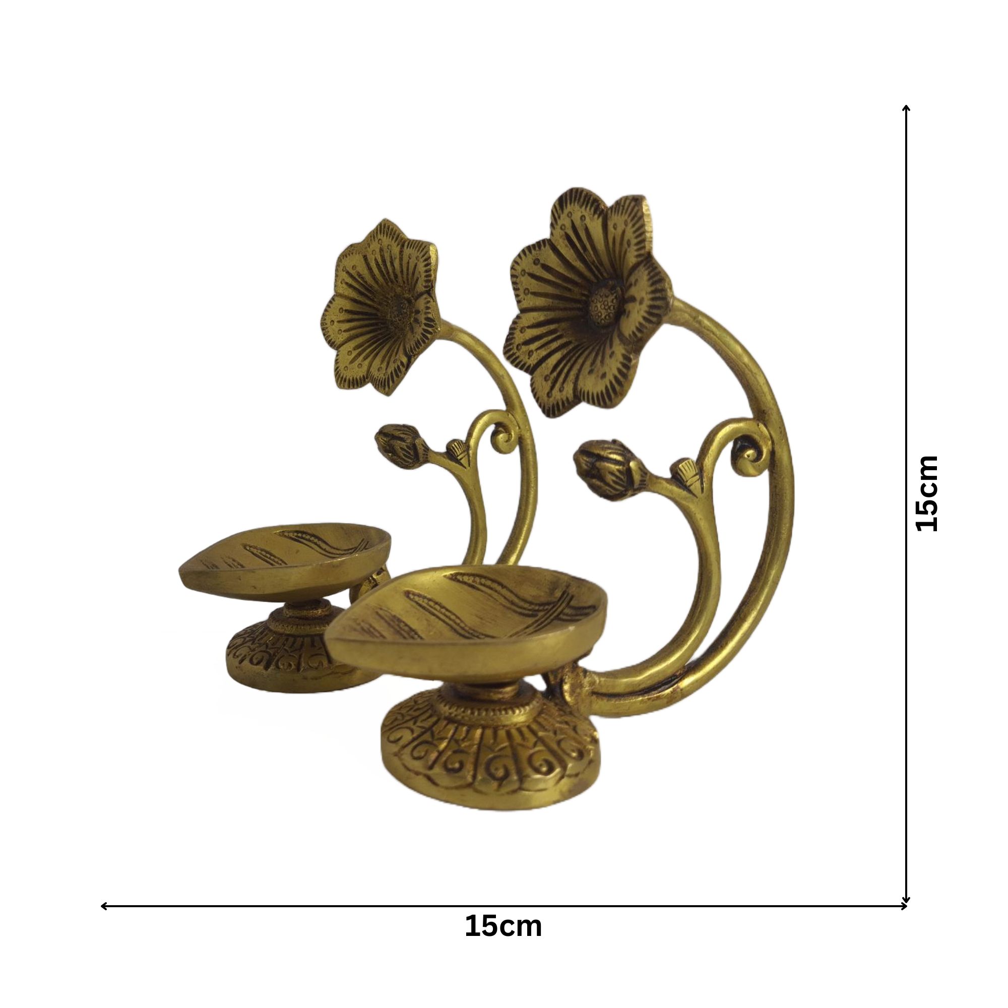 Brass Antique Flower Diyas (1 pair)