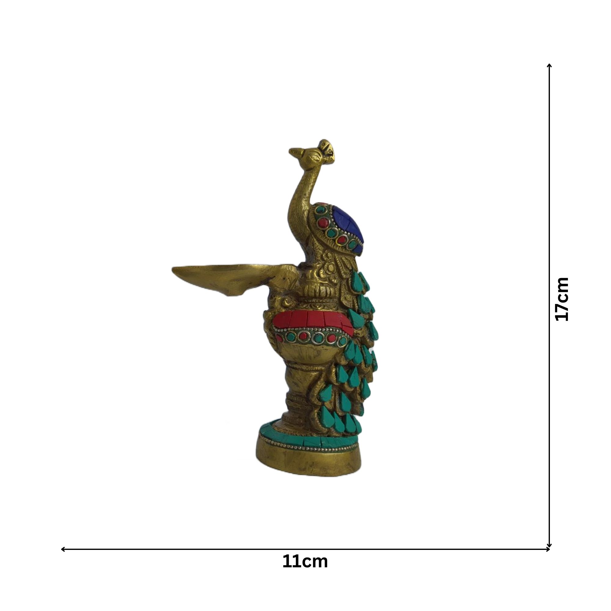 Brass Antique Peacock Stone Work Diyas (1 pair)