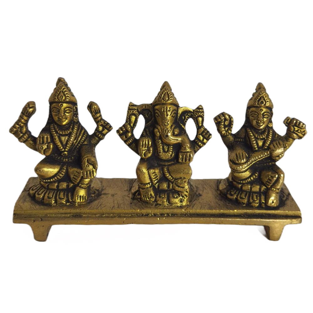 Brass Antique Ganapathi Lakshmi Saraswathi Devi Idols Stand