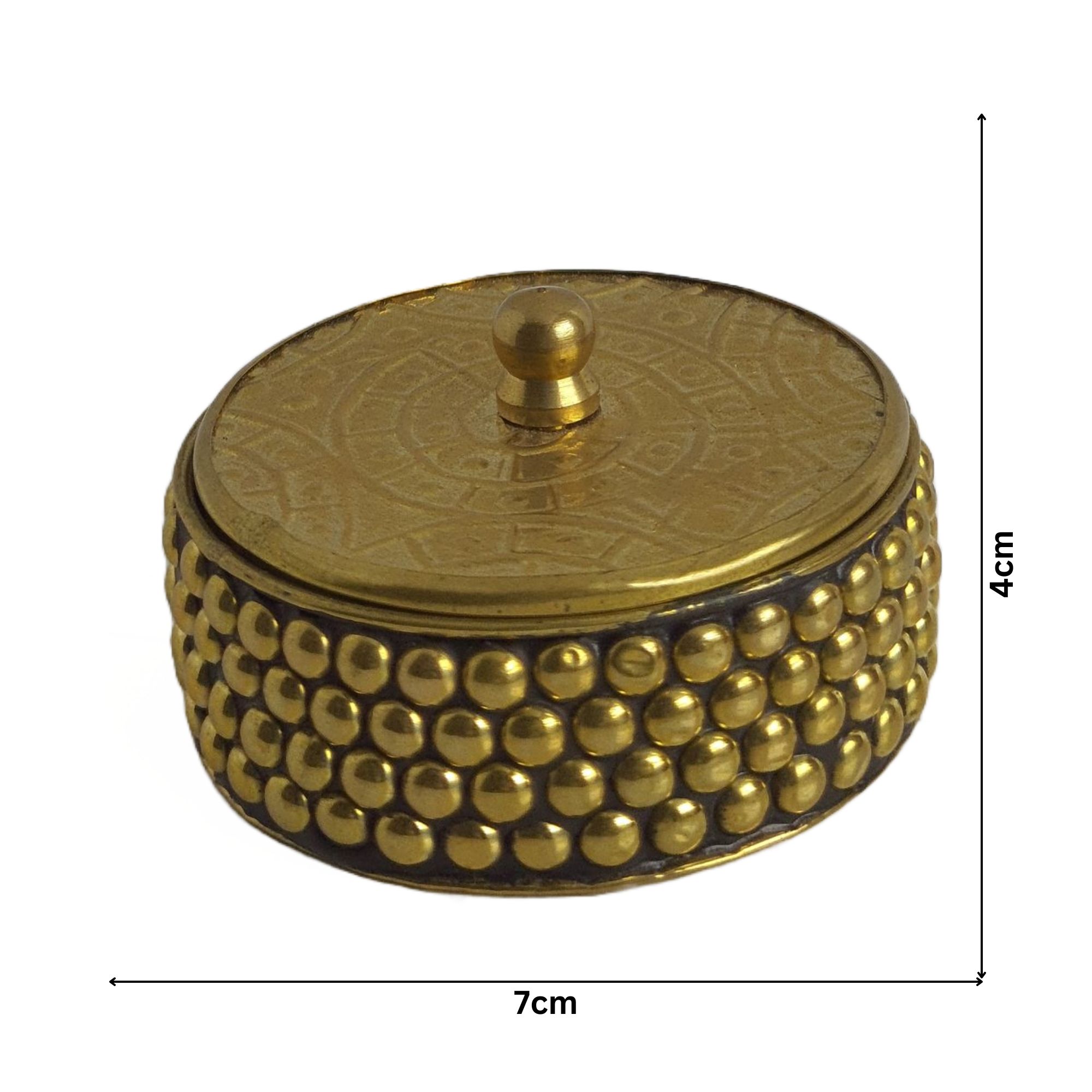 Brass Antique 4 Line Balls Haldi, Kumkum Container