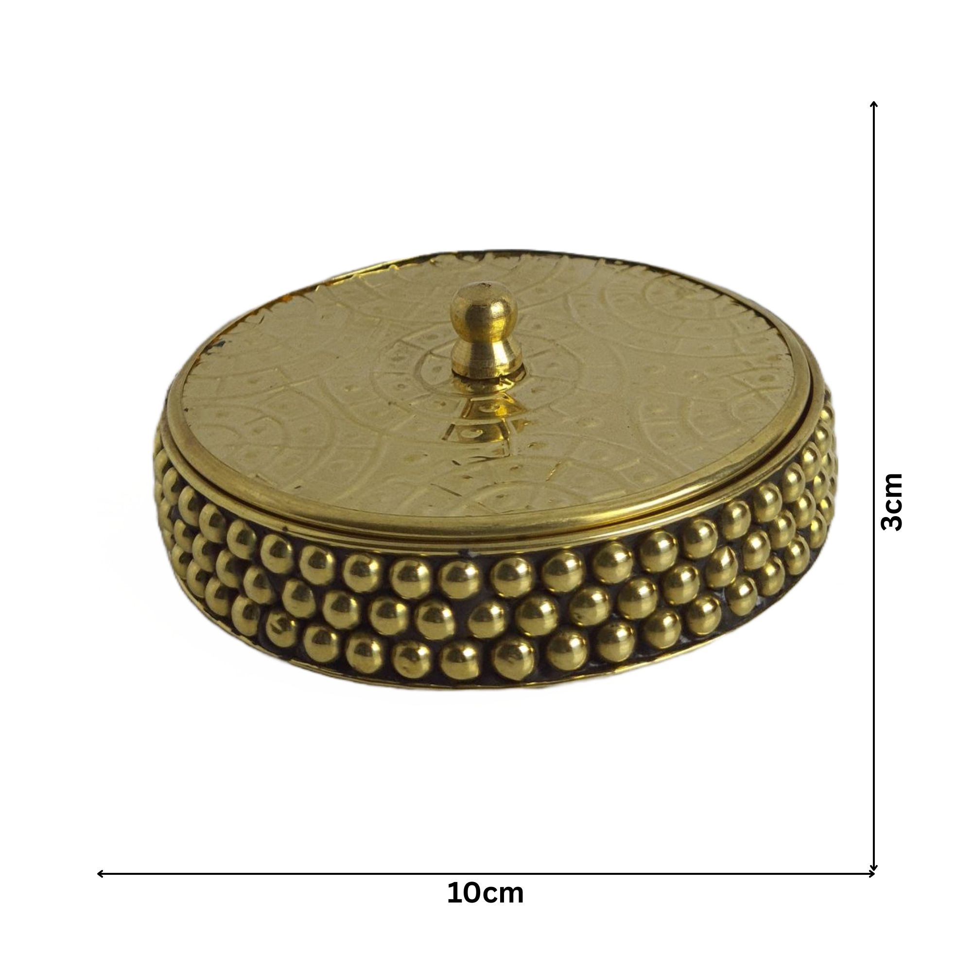 Brass Antique 3 Line Balls Haldi, Kumkum Container