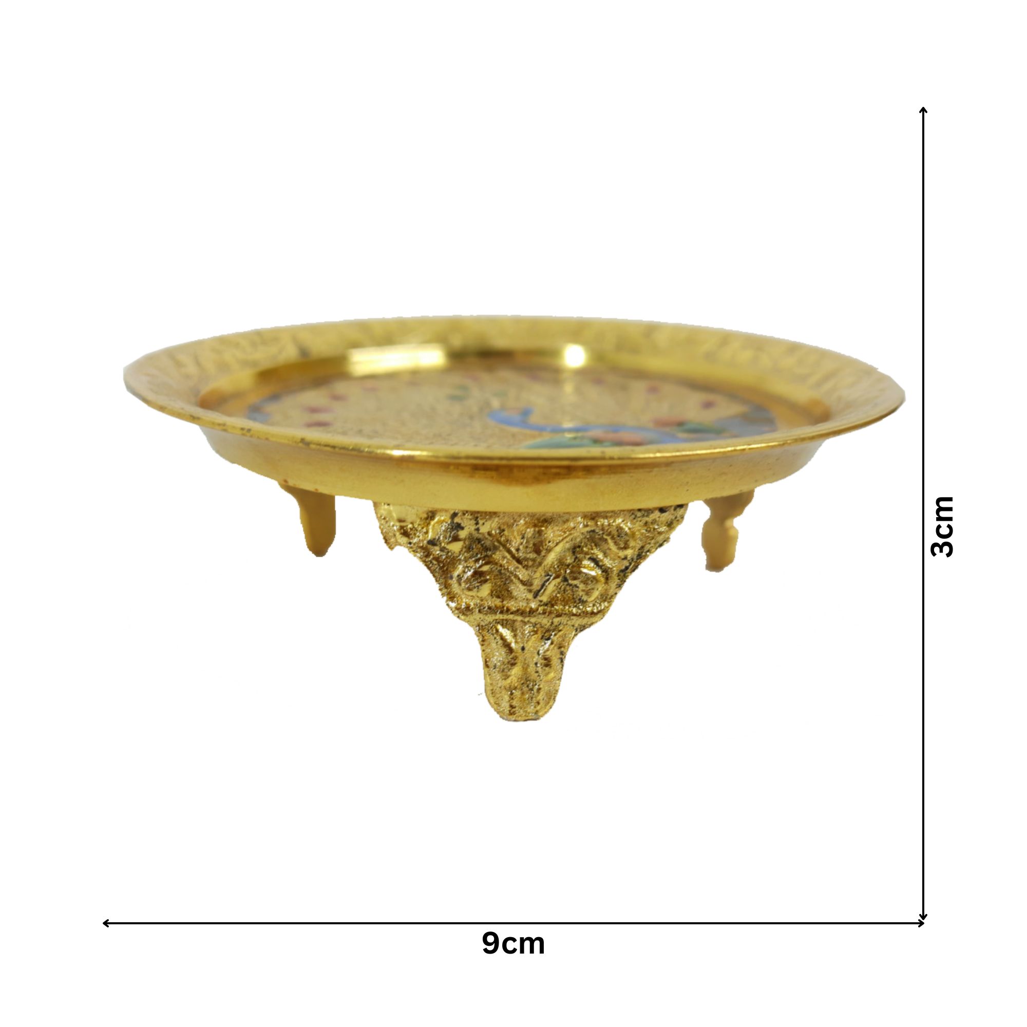 Brass Mukali Painted Peacock Design 9cm Plate