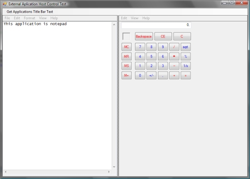Notepad an Calculator running inside of a .NET Windows Form
