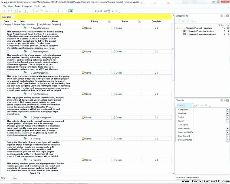 Project Task List Template Excel