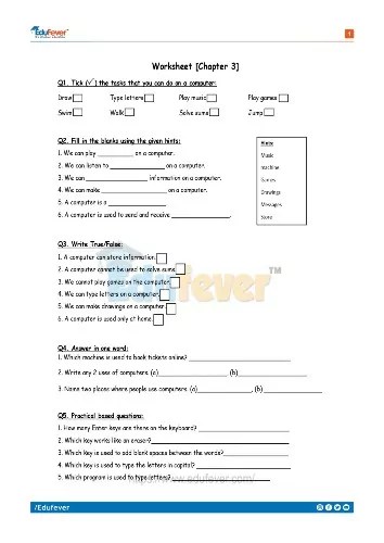 A typical course of study for 1st grade science should include physical science, life science, and earth science. Free Download Cbse Class 1 Uses Of Computer Worksheet