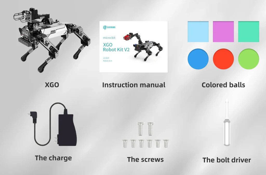 Xgo V2 Ai Dog Robot With 15 Dofs W Arm For Microbit Without Micro